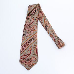 Harvie & Hudson Jermyn Street VINTAGE Paisley Green Red Gold Silk Tie England
